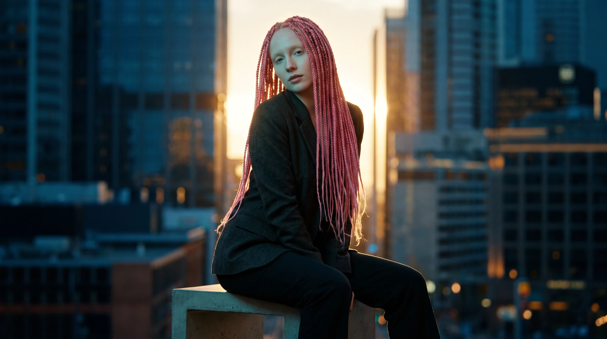 Pink braids — AI portrait photography generated with Nano Banana Pro